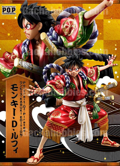 In stock Mega House Portrait Of Pirates One Piece Kabuki Edition Monky D. Luffy Limited Figure POP